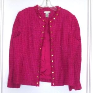 90s Drapers & Damons Plus Fuchsia Woven Sparkly Open Front Crop Blazer Jacket 14